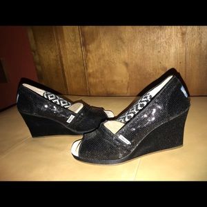 Toms Black sequins wedges